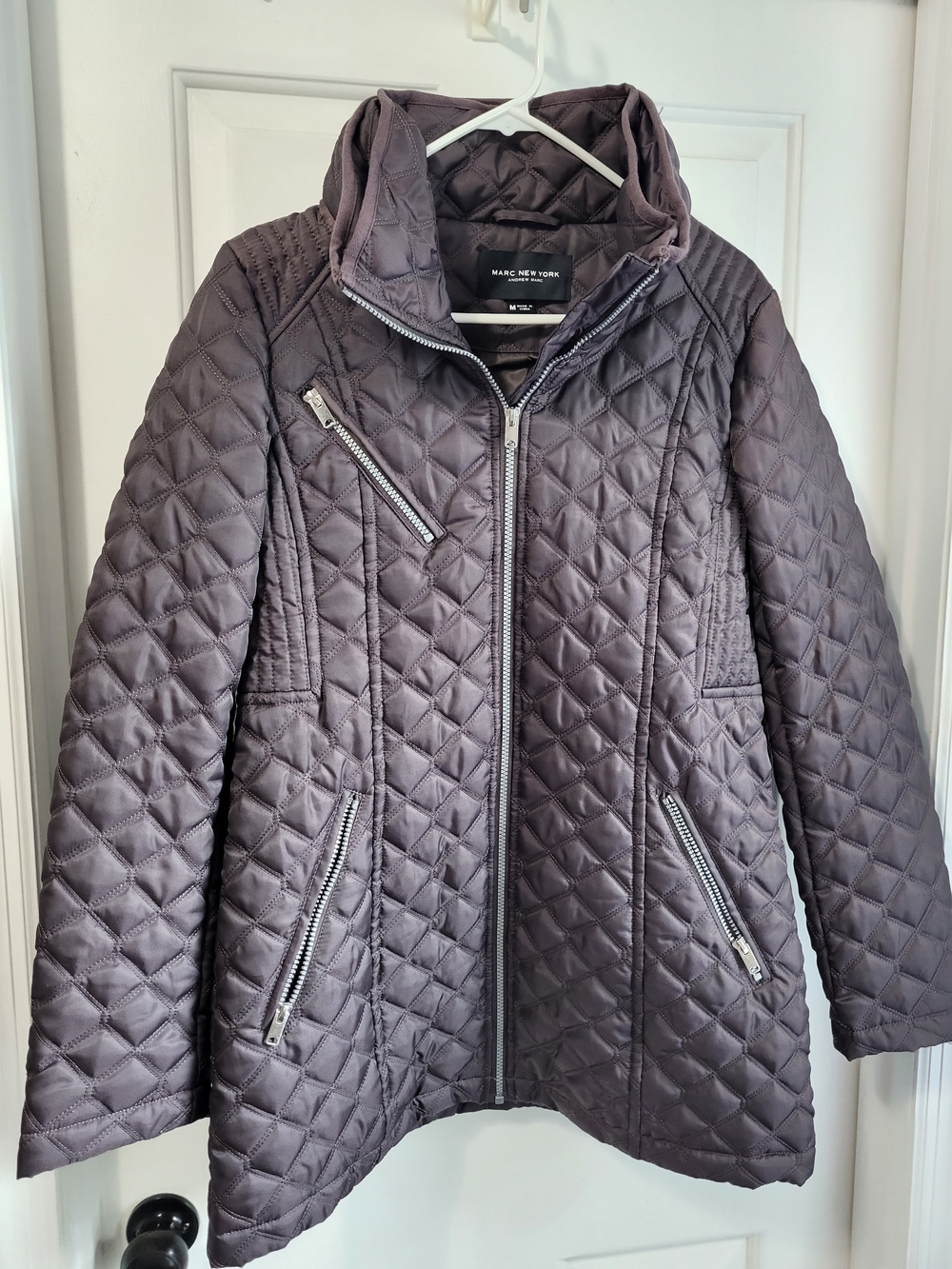 Marc New York Quilted Hooded Puffer Jacket in Taupe Gray